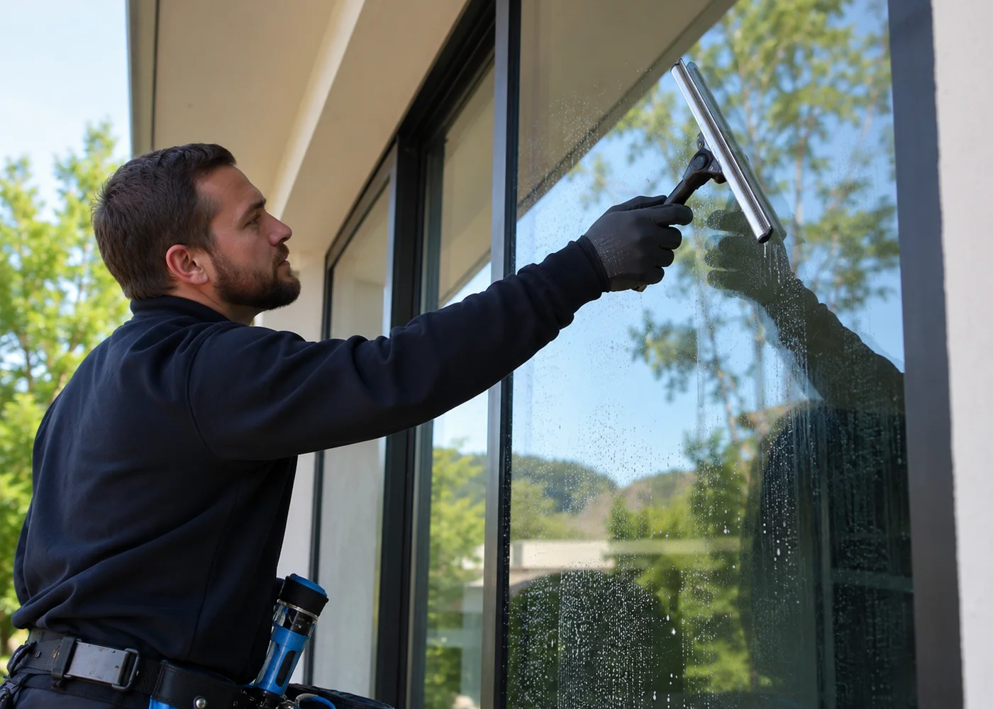 Fenster- und Glasreinigung mit professionellem Abzieher