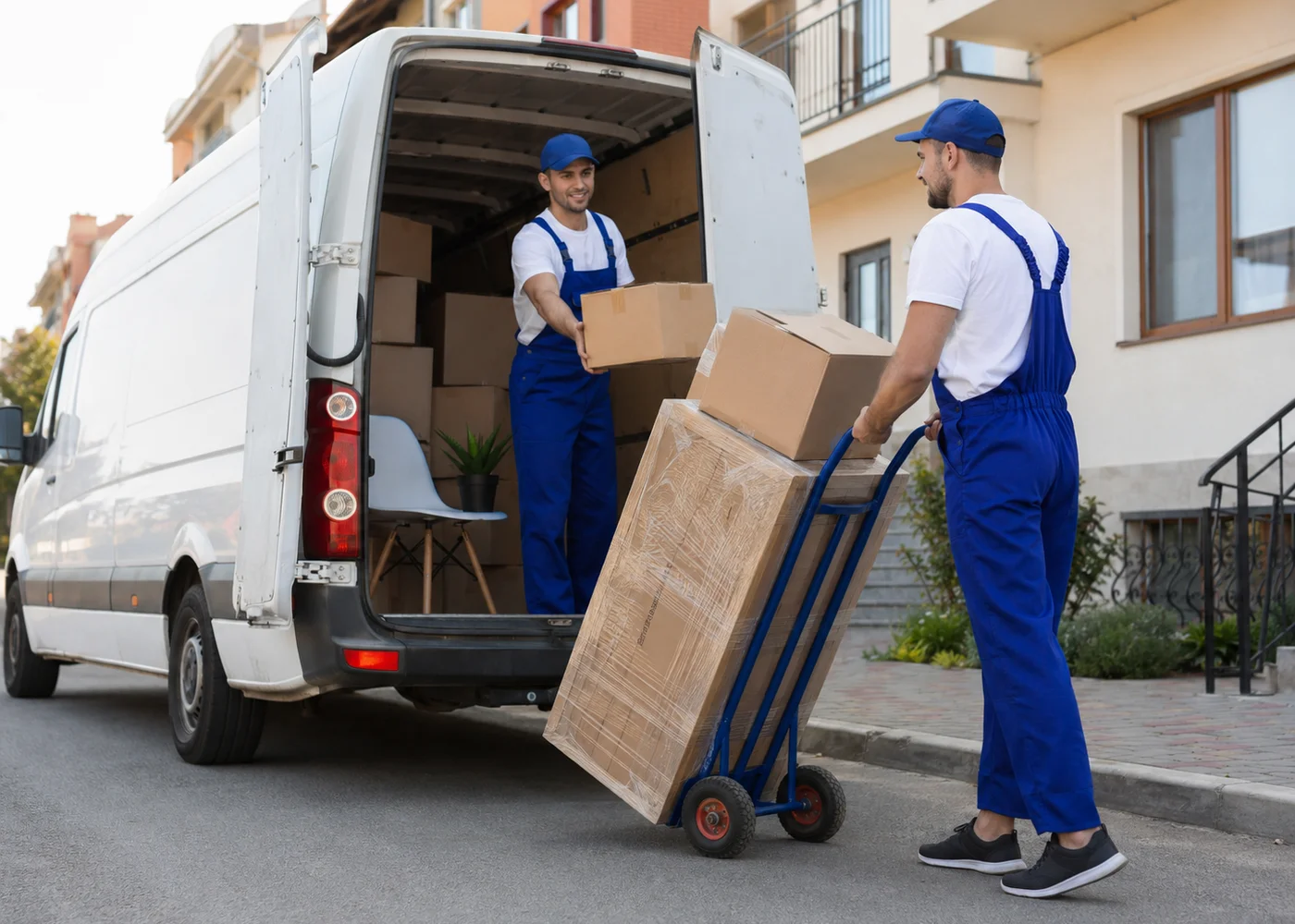 Umzug und Transport mit Lieferwagen und Umzugskartons