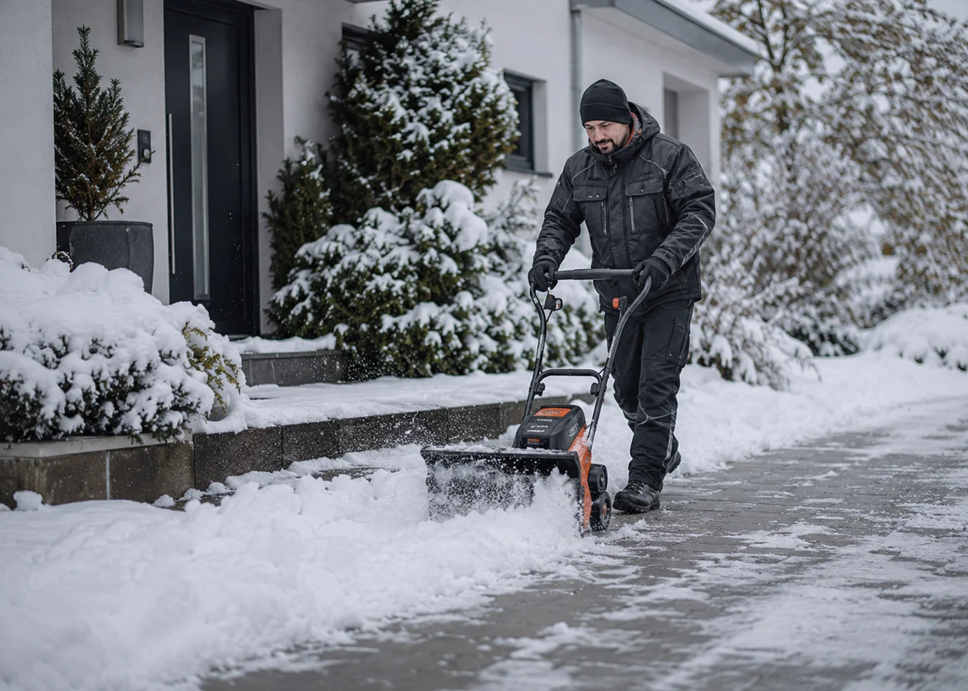 Winterdienst beim Räumen einer verschneiten Fläche